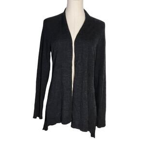 Eileen Fisher Petite Grey 100% Merino Wool Open Front Cardigan Women's Size PL